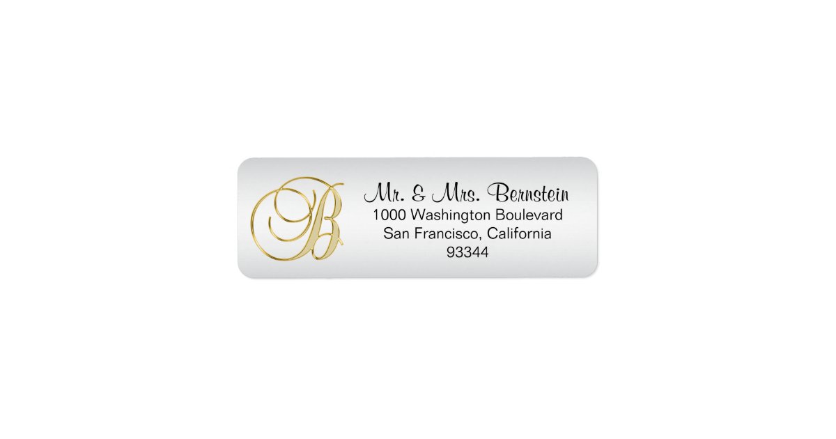 Elegant Silver Gold Monogram Letter 'B' Return Label | Zazzle