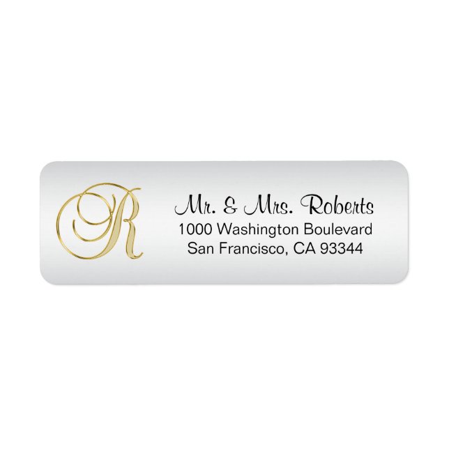 Elegant Silver Gold Monogram Letter R Return Label (Front)