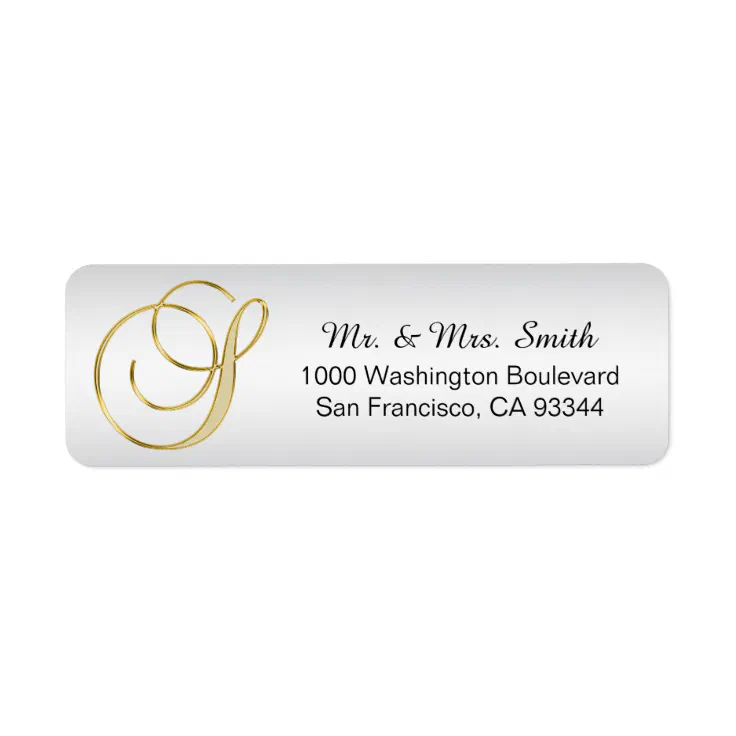 Elegant Silver Gold Monogram Letter 'S' Return Label | Zazzle
