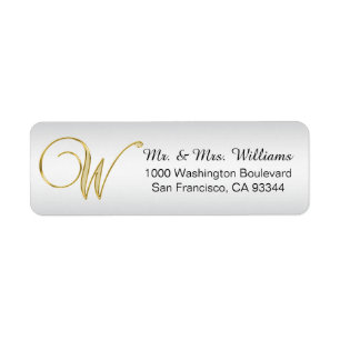 Elegant Silver Gold Monogram Letter 'W' Return Label