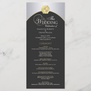 Elegant Silver Gold Monogram Wedding Program
