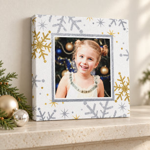 Elegant Silver Gold Snowflake Christmas Photo Canvas Print