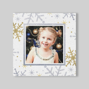 Elegant Silver Gold Snowflake Christmas Photo Canvas Print
