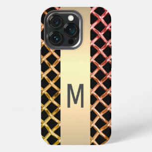 Elegant Silver Gold Steel Metallic monogrammed iPhone 13 Pro Case