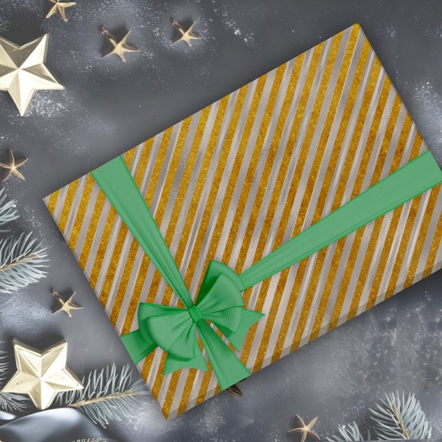 Elegant silver gold stripes Christmas holidays Wrapping Paper (Creator Uploaded)