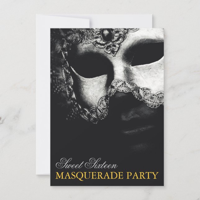 Elegant Silver Gold Sweet 16 Masquerade Invitation (Front)