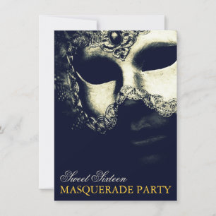 Elegant Silver Gold Sweet 16 Masquerade Invitation