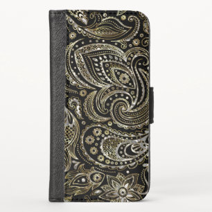 Elegant Silver & Gold Vintage Paisley Pattern iPhone X Wallet Case