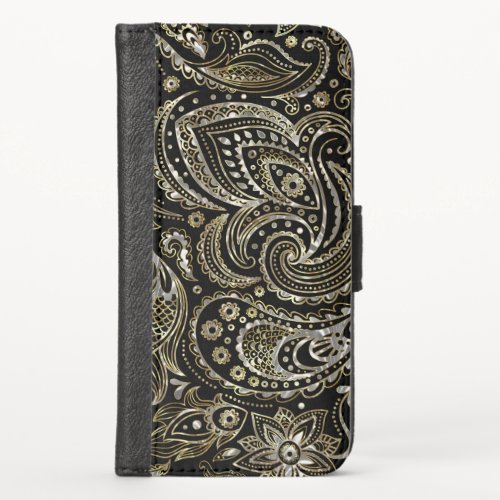 Elegant Silver  Gold Vintage Paisley Pattern iPhone X Wallet Case