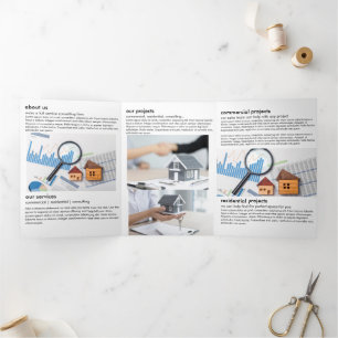 Elegant Silver & Golden Home Repair Real Estate Tri-Fold Card