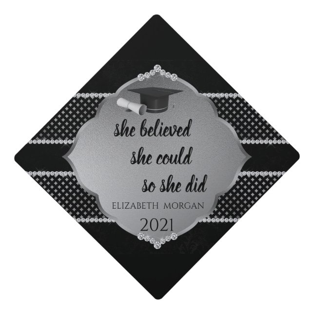Elegant Silver,Graduate Cap-Motivational Message Graduation Cap Topper (Front)