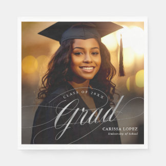 Elegant Silver Graduation Calligraphy Photo Napkins