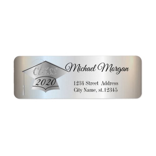 Elegant Silver Graduation Cap Label