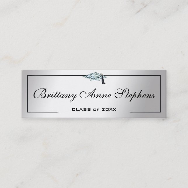 Elegant Silver Graduation Diamond Name Card Insert (Front)