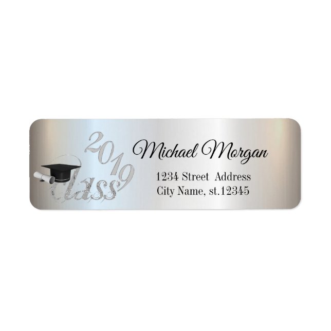 Elegant Silver Graduation Label (Front)