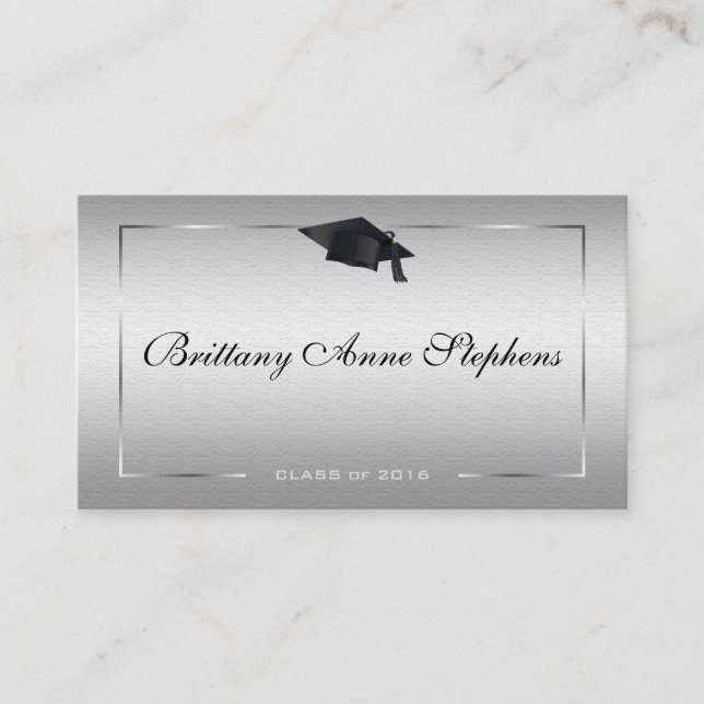 Elegant Silver Graduation Name Card (Front)