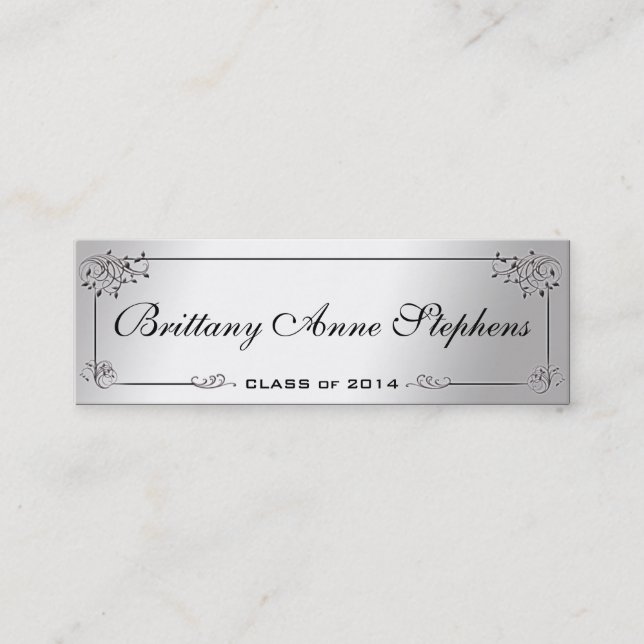 Elegant Silver Graduation Name Card Insert (Front)