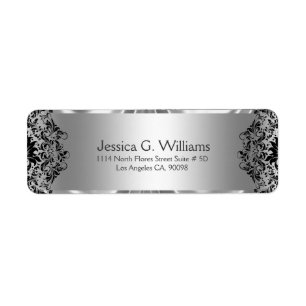 Elegant Silver Gray And Black Swirls Lace Label