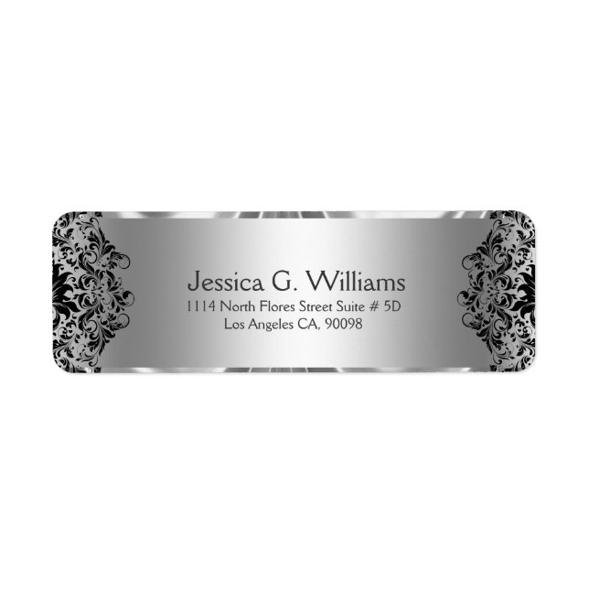 Elegant Silver Gray And Black Swirls Lace Label (Front)