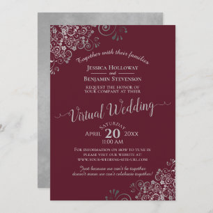 Elegant Silver Gray and Burgundy Virtual Wedding Invitation