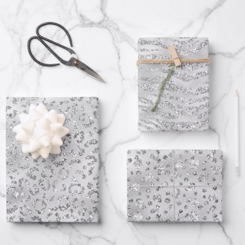 Elegant Silver Gray Animal Print Patterns Wrapping Paper Sheets