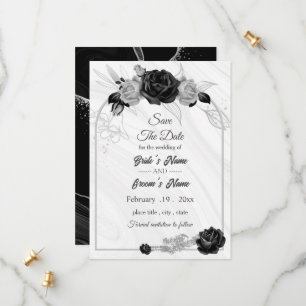 elegant silver gray & black floral geometric save the date