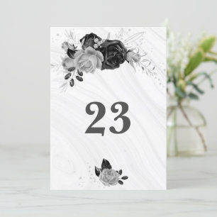Elegant silver gray & black floral table number