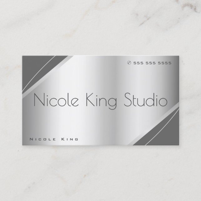 Elegant Silver Gray Black Glam Style Professional Business Card (Front)