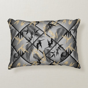 Elegant Silver Gray Black Gold palms Bamboo decor Accent Pillow