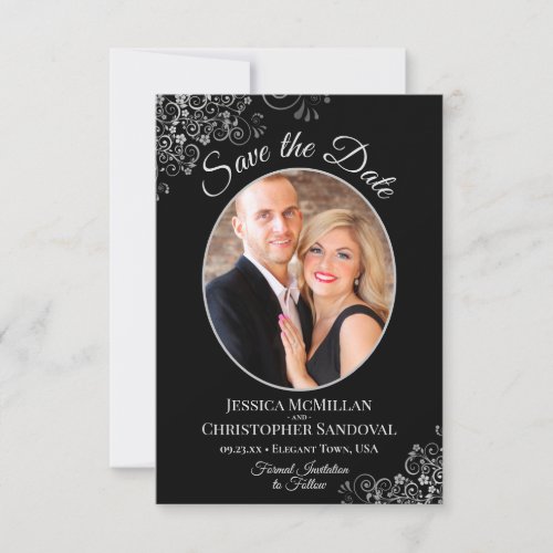 Elegant Silver Gray  Black Wedding Photo Fancy Save The Date