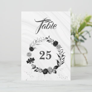 Elegant silver gray & black wreath table number