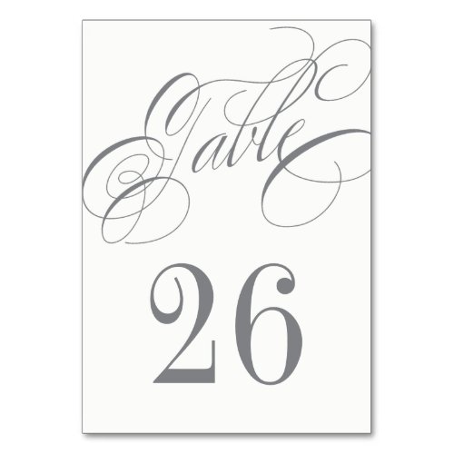 Elegant Silver Gray Calligraphy Wedding Table Number