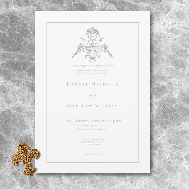 Elegant Silver Gray Chinoiserie Cherub Wedding Invitation (Elegant Silver Gray Chinoiserie Cherub Wedding Invitation)