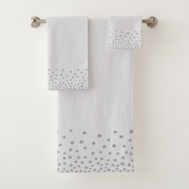 Elegant Silver Gray Confetti on Light Gray Bath Towel Set (Insitu)