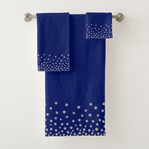 Elegant Silver Gray Confetti on Navy Blue Bath Towel Set
