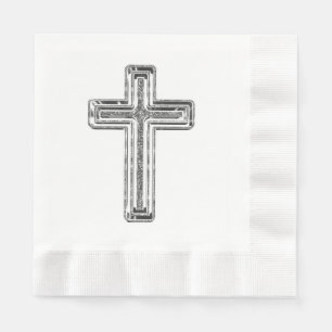 Elegant Silver Gray Cross Religious Event Napkins