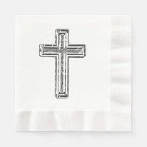 Elegant Silver Gray Cross Religious Event Napkins