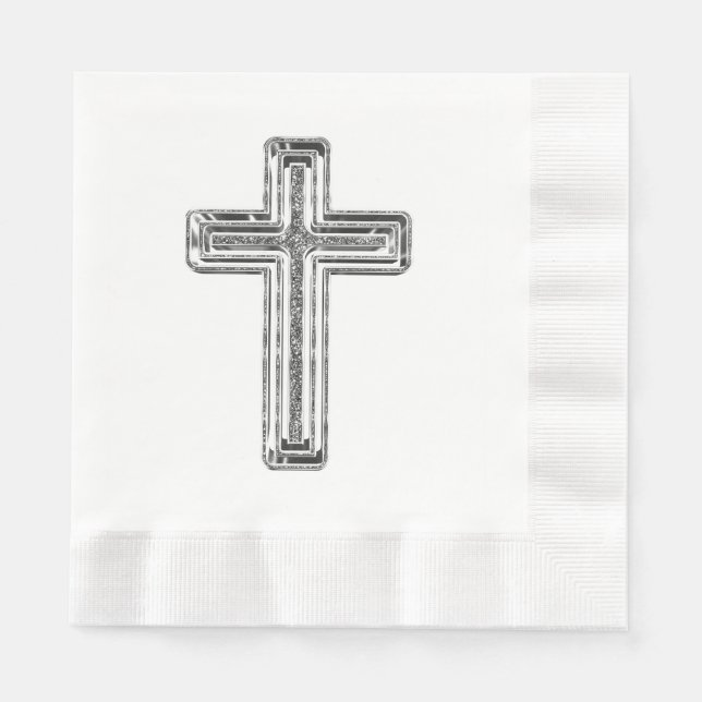 Elegant Silver Gray Cross Religious Event Napkins (Front)