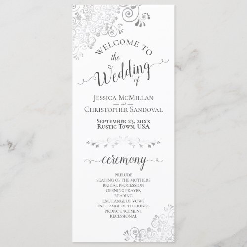 Elegant Silver Gray Curls on White Wedding Program