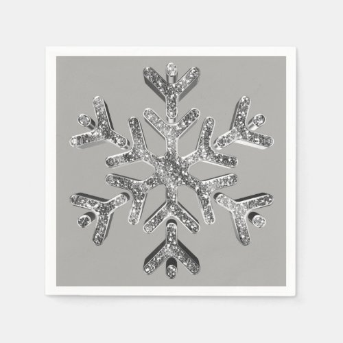 Elegant Silver Gray Diamonds Snowflake Christmas Napkins