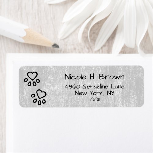 Elegant Silver Gray Dog Paw Return Address Label