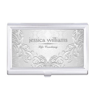 Elegant Silver gray Embossed Look loral Design Case For Business Cards