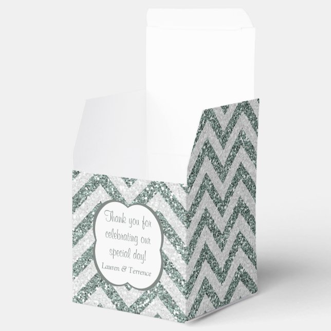 Elegant Silver Gray Faux Glitter Chevron Favor Boxes (Opened)