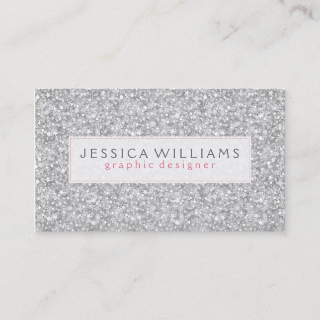 Elegant Silver Gray Faux Glitter Print Business Card (Front)