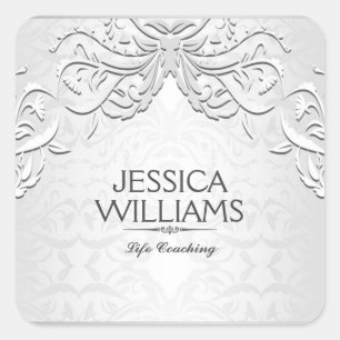 Elegant Silver Gray Floral Frame Square Sticker