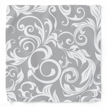 Elegant Silver Gray Floral Wallpaper Swirl Pattern Bandana by its_sparkle_motion at Zazzle