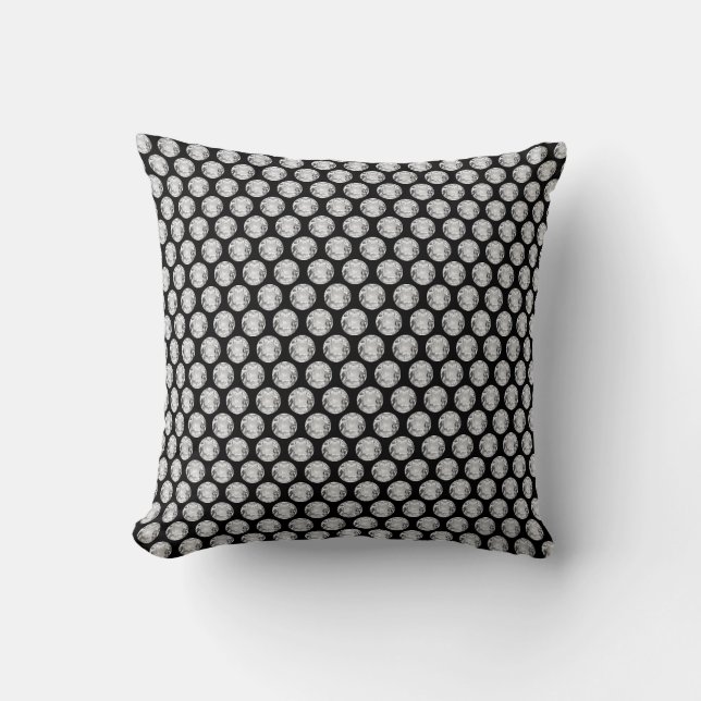 Elegant Silver Gray Gemstones on Black Throw Pillow (Front)