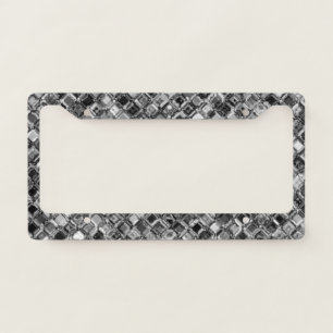 Elegant Silver Gray Glitter Gems Sparkle Glam License Plate Frame