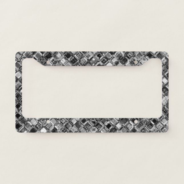 Elegant Silver Gray Glitter Gems Sparkle Glam License Plate Frame (Front)