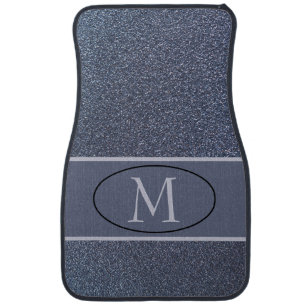 Elegant Silver & Gray Glitter Monogram Design Car Floor Mat